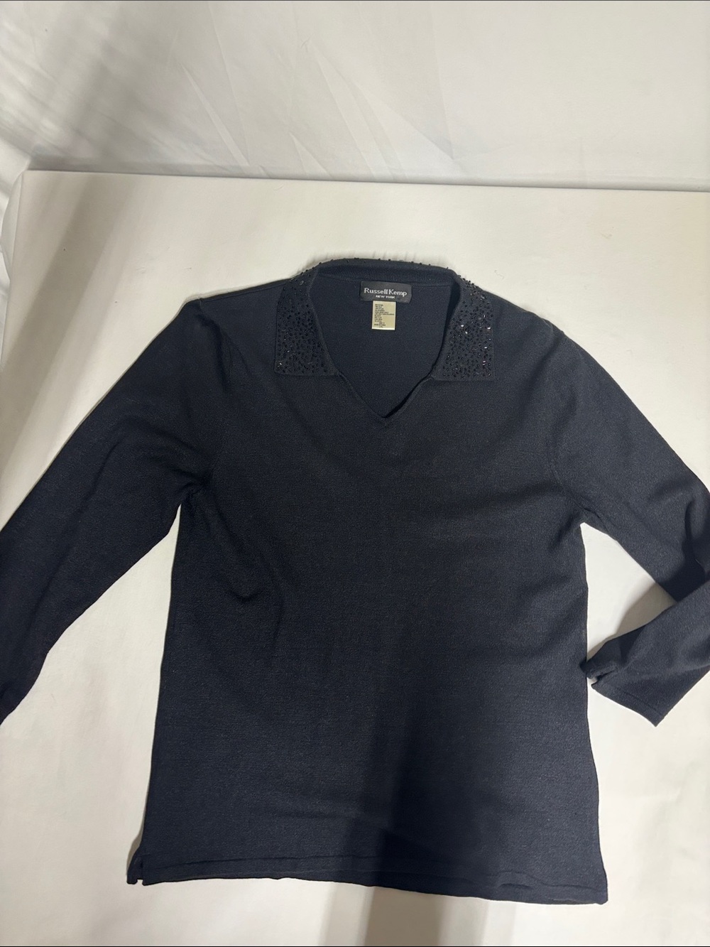 Russell Kemp Black Silk Blend Rhinestone Collar Sweater Women's Small